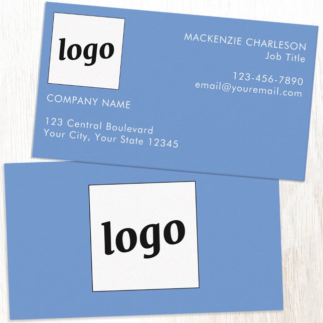 Cartão De Visita Logotipo simples e azul de texto (Simple logo with custom text professional branding sky blue business card)