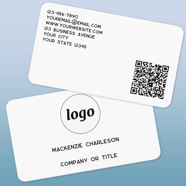Cartão De Visita Logotipo Simples e Código QR (Logo QR code custom text professional minimalist business card)