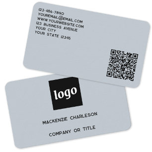 Cartão De Visita Logotipo Simples e Código QR Azul Pó
