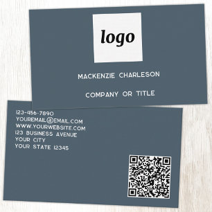 Cartão De Visita Logotipo Simples e Código QR Cinza Carvão