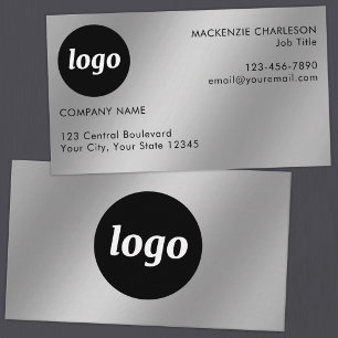 Cartão De Visita Logotipo Simples e Efeito Prata em Texto