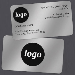 Cartão De Visita Logotipo Simples e Efeito Prata em Texto