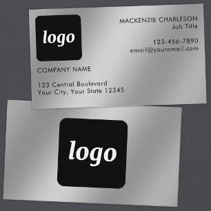 Cartão De Visita Logotipo Simples e Efeito Prata no Texto