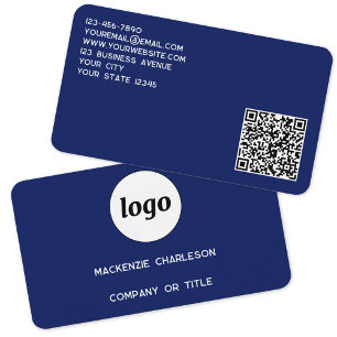 Cartão De Visita Logotipo simples e Marinho de código QR azul
