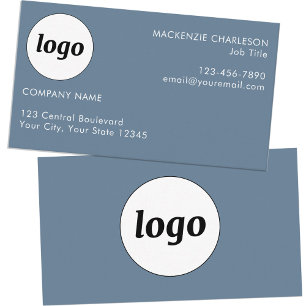 Cartão De Visita Logotipo Simples e Texto Azul Poeira Cinza