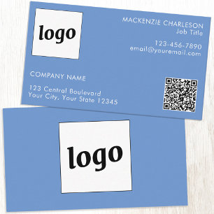Cartão De Visita Logotipo simples e texto Código QR azul
