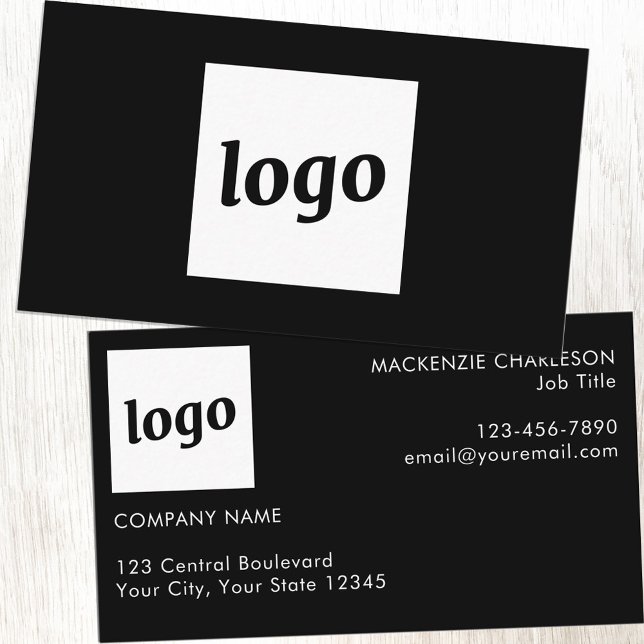 Cartão De Visita Logotipo simples e texto preto (Logo with custom text black business card)