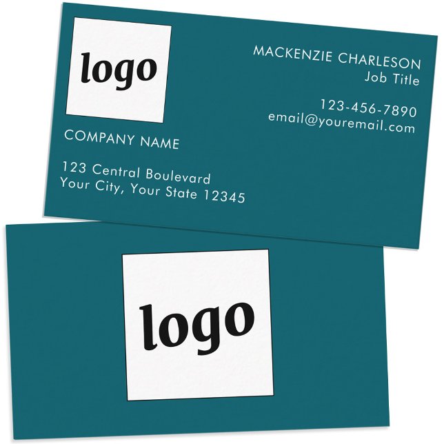 Cartão De Visita Logotipo simples e texto verde (Simple logo custom text professional branding business card teal green)