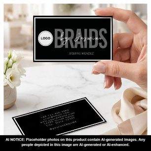 Cartão De Visita Logotipo Simples Moderno Preto Branco Trançador de