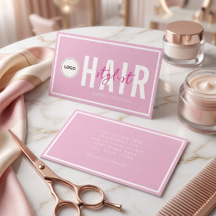 Cartão De Visita Logotipo Simples Moderno Rosa Bege Branco Estilist