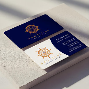 Cartão De Visita Logotipo sofisticado de Marinho azul de navio náut