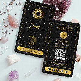 Cartão De Visita Logotipo Tarot Celestial Cabeleireiro Preto Dourad