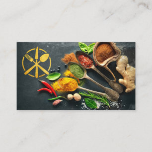 Cartão De Visita Logotipo Utensil Dourado Plantas aromáticas e es