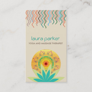 Cartão De Visita Logotipo verde da Flor do Lotus Yoga Damask Healin