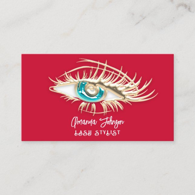 Cartão De Visita Logotipo vermelho Dourado Eyelash azul vermelho Qr (Frente)