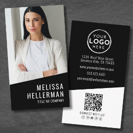Cartão De Visita Logotipo Vertical de Código QR de Foto Contemporân