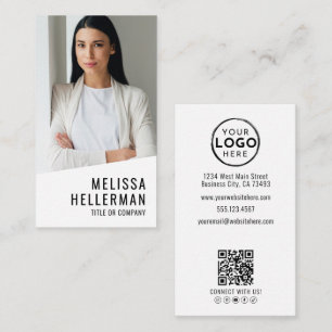 Cartão De Visita Logotipo Vertical de Código QR de Foto Profissiona