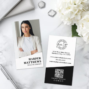 Cartão De Visita Logotipo Vertical de Código QR de Foto Profissiona