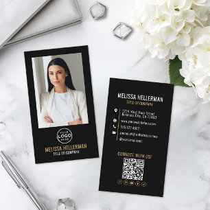 Cartão De Visita Logotipo Vertical de Código QR de Foto Profissiona