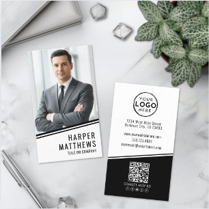 Cartão De Visita Logotipo Vertical de Código QR de Foto Profissiona