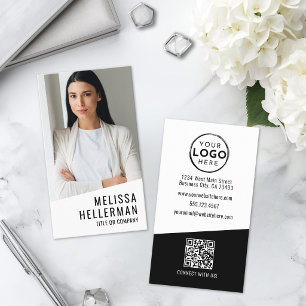 Cartão De Visita Logotipo Vertical de Código QR de Foto Profissiona