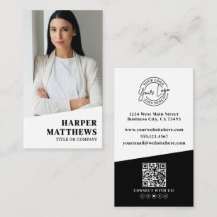 Cartão De Visita Logotipo Vertical de Código QR de Foto Profissiona