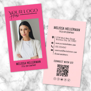 Cartão De Visita Logotipo Vertical de Foto Rosa de Código QR Profis