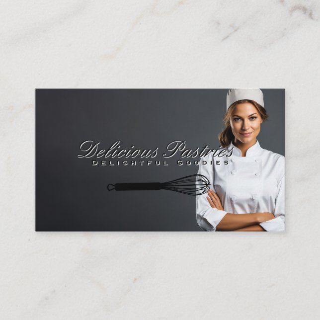 Cartão De Visita Logotipo Whisk | Mulher Chef (Frente)