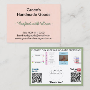 Cartão De Visita Logotipos Rosa e Sage Fotos Códigos QR 3,5 x 2,5