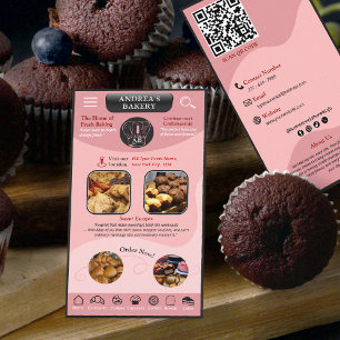 Cartão De Visita Loja de Bolos Rosa Bege Moderno Adicionar Logotipo