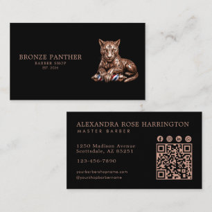 Cartão De Visita Loja de Cabeleireiros Rose Gold Panther Código Qr