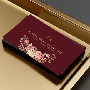 Cartão De Visita Loja de flores elegante floral burgundy florista