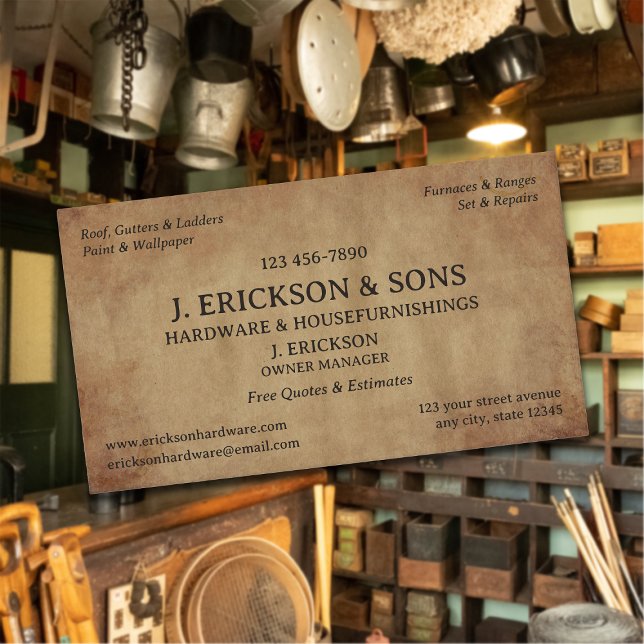 Cartão De Visita Loja de Hardware Rustic (Criador carregado)