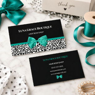 Cartão De Visita Loja de Laço de Cabelo Leopardo Verde