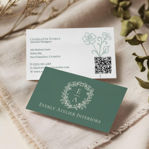 Cartão De Visita Loja de Luxo Elegante Floral Monograma Crista Logo