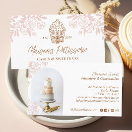 Cartão De Visita Loja de Padaria de Bolo de Pastry Elegante Floral