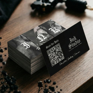 Cartão De Visita Loja de Tatuagem Gótica Preta Vintage Arte de Tint