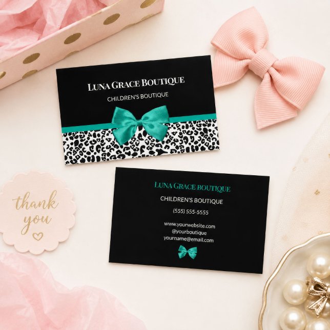 Cartão De Visita Loja Infantil Teal Leopard (Teal Leopard Children’s Boutique Business Card
)