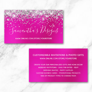 Cartão De Visita Loja Online Brilho Rosa Quente Silver Glitter