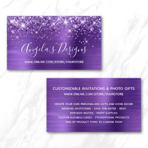 Cartão De Visita Loja Online de Folhas de Ametist com Glitter Roxo