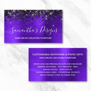 Cartão De Visita Loja Online de Papel Violeta com Brilho Preto