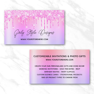 Cartão De Visita Loja Online Magenta Glitter Drips Multi Ombre