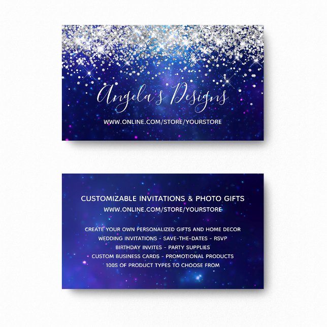 Cartão De Visita Loja Online Silver Glitter Aqua Blue Galaxy (Silver Glitter Aqua Blue Galaxy Online Store Business Card)
