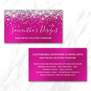 Cartão De Visita Loja Online Silver Glitter Berry Hot Pink Blur