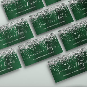 Cartão De Visita Loja Online Silver Glitter Dardo Verde Escuro
