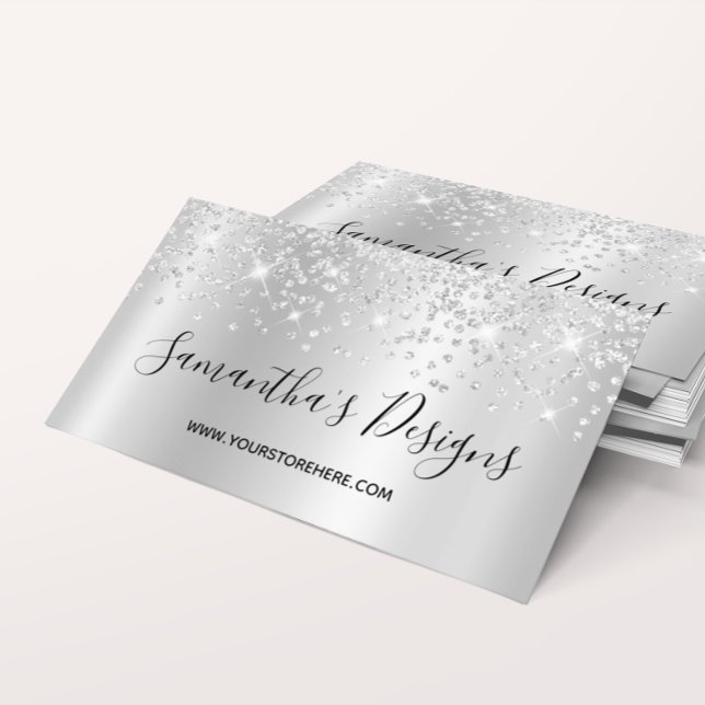 Cartão De Visita Loja Online Sparkasse Silver Confetti Glitter (Sparkly Silver Confetti Glitter Ombre Online Store Business Card)