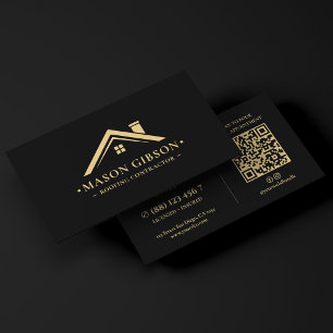 Cartão De Visita Lojista de Telhados Logo Preto Moderno