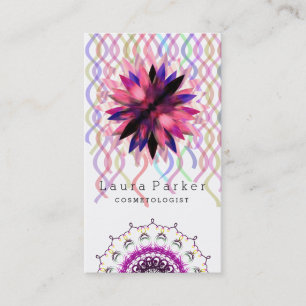 Cartão De Visita Lotus Flower Watercolor Mandala Yoga Holística Spa