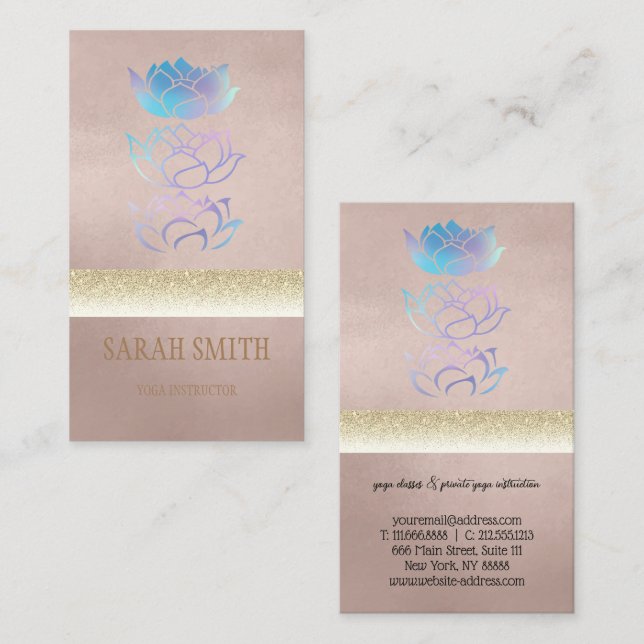 Cartão De Visita Lotus holográfico do ouro moderno (Frente/Verso)