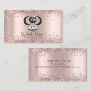 Cartão De Visita Lótus Moon Rosa Dourada Glitter Yoga